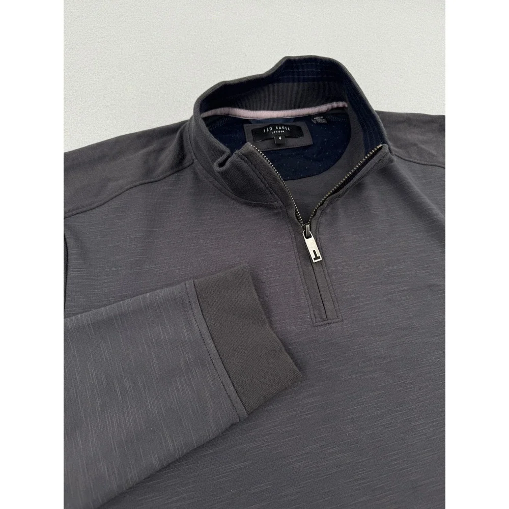 Ted Baker London Mens Size 4 (M) Charcoal Gray Quarter Zip Pullover Slub Sweater